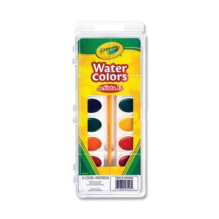 Crayola ARTISTA II WASHABLE WATERCOLOR SET, 16 ASSORTED COLORS, PALETTE TRAY 531516